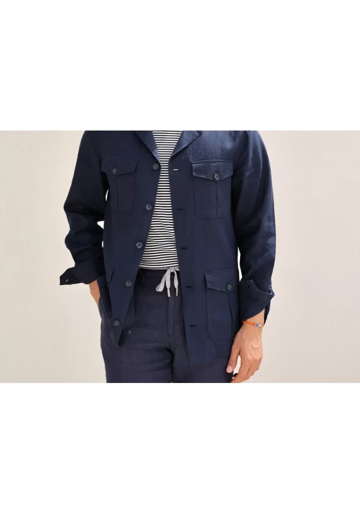 Lacivert %100 Ham Keten Safari Ceket