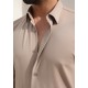 SlimFit Bej Kırışmaz Likralı Viskon Gömlek