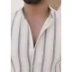 SlimFit Mavi Çizgili Hakim Yaka Pamuk Keten Gömlek