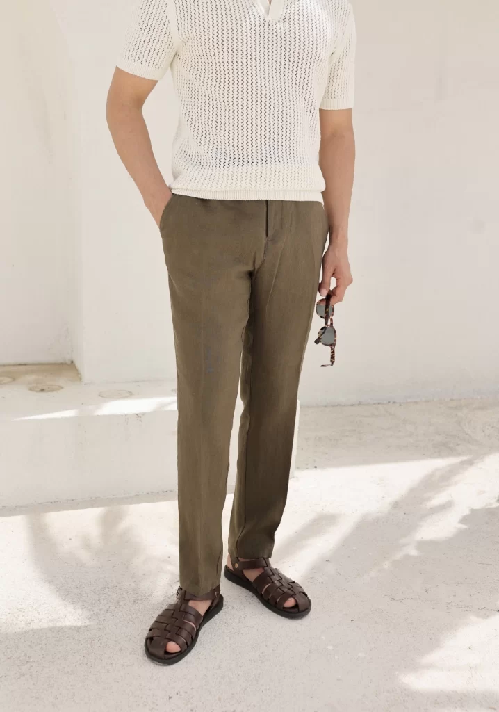 SlimFit Haki %100 Ham Keten Jogger Pantolon