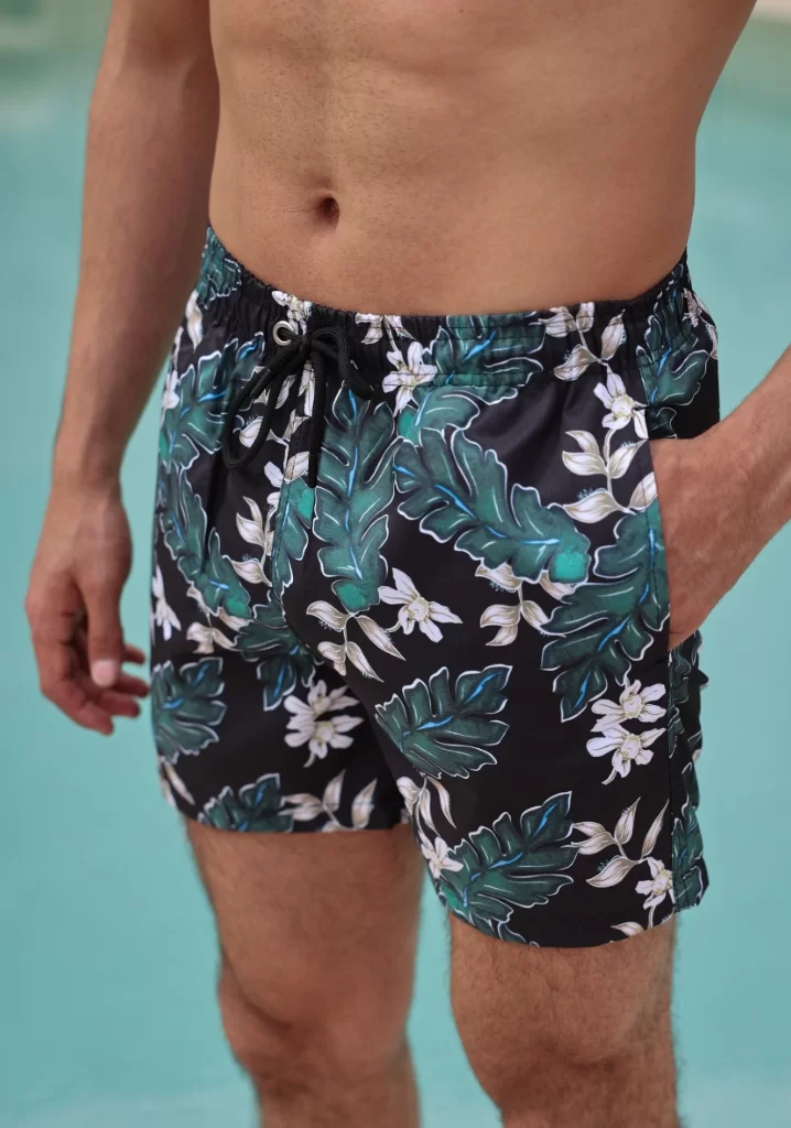 SlimFit Siyah Desenli Mayo Şort