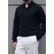 SlimFit Lacivert Polo Yaka Sweat