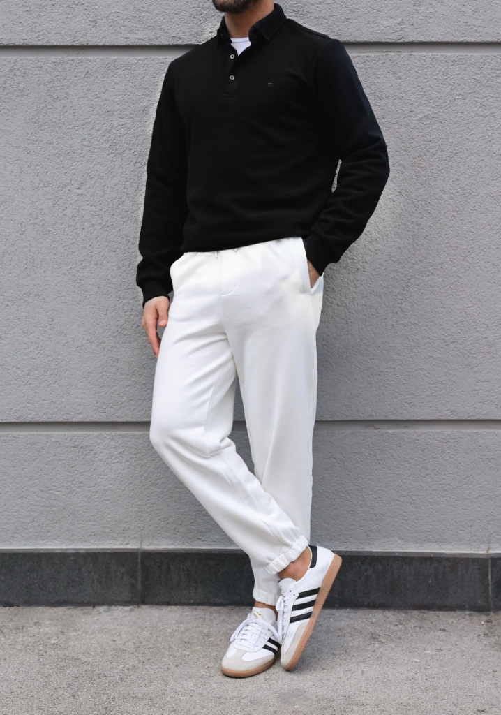 SlimFit Siyah Polo Yaka Sweat