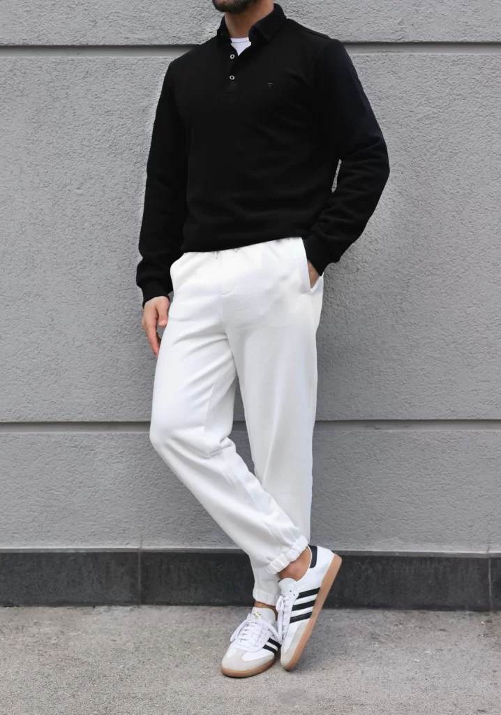 SlimFit Siyah Polo Yaka Sweat