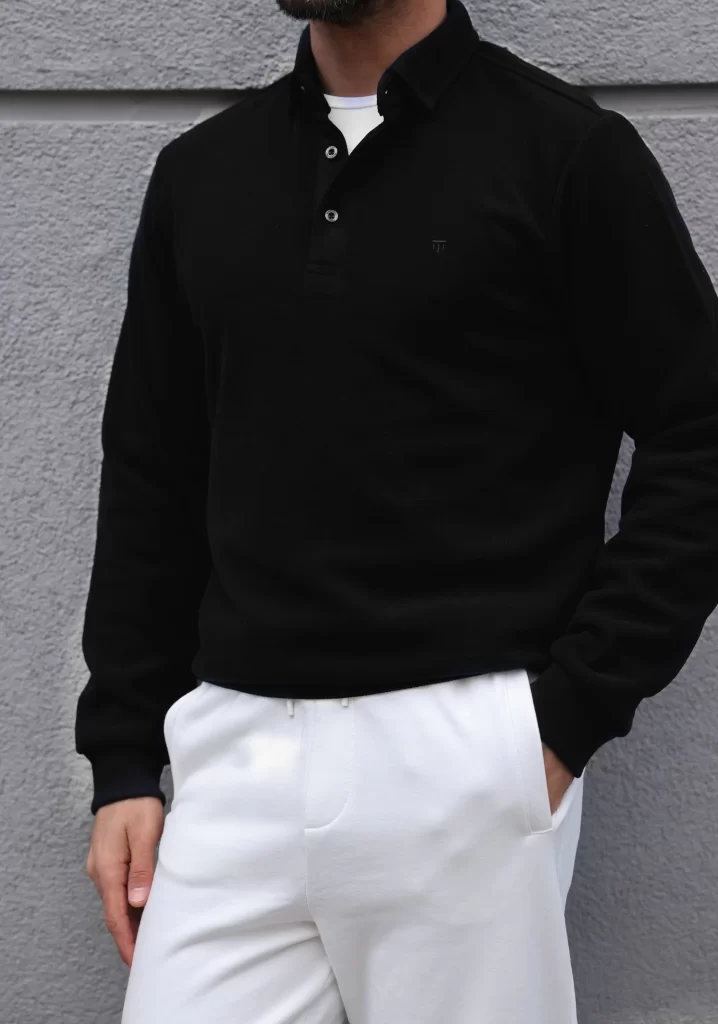 SlimFit Siyah Polo Yaka Sweat