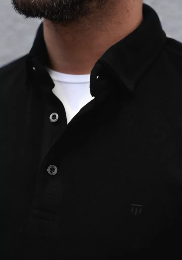 SlimFit Siyah Polo Yaka Sweat