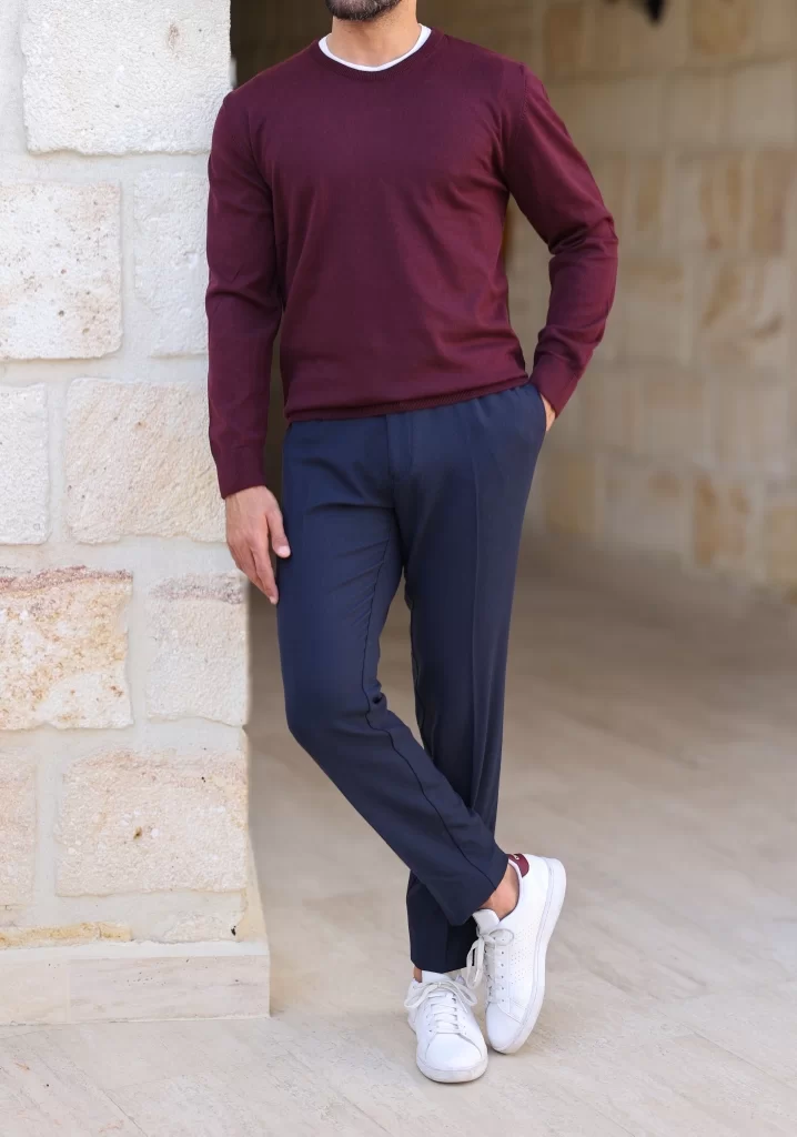 BORDO SIFIR YAKA PAMUK KAZAK