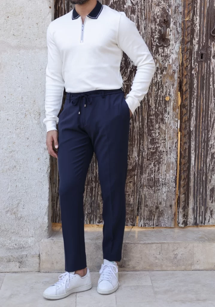 Dokulu Kumaş Lacivert Jogger Pantolon