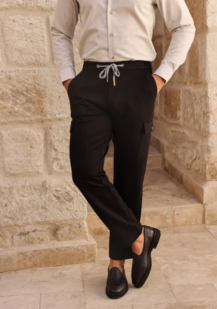 Siyah Kargo Cep Jogger Pantolon