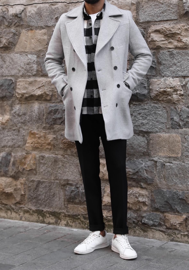 SlimFit Gri Kaşe Kaban